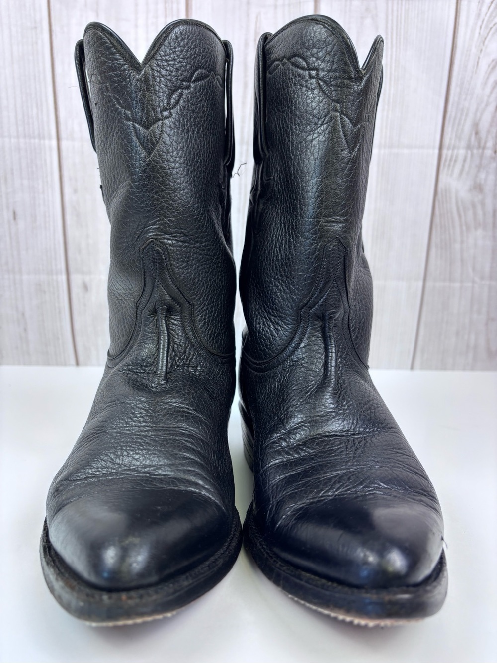 Vintage Lucchese Brown Tag Roper Western Cowboy Boots L818128 Leather Black 8D - Picture 6 of 14